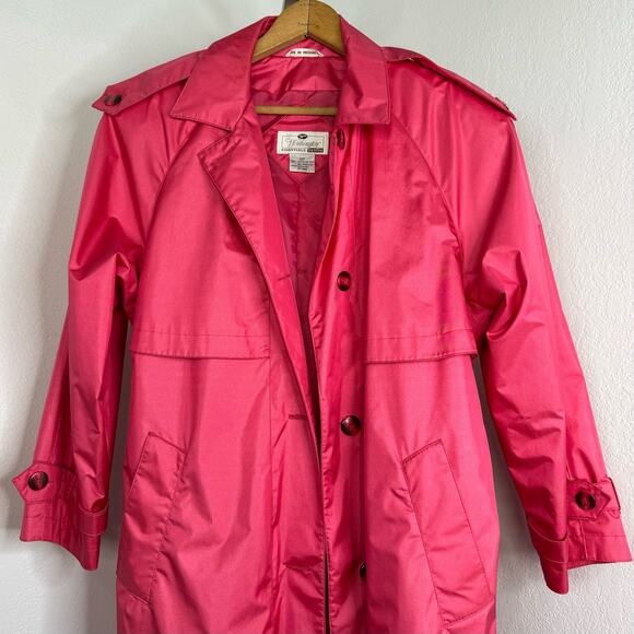 Vintage Hot Pink Belted Trench Coat Belted Worthington Halloween Size 12 - Picture 4 of 8